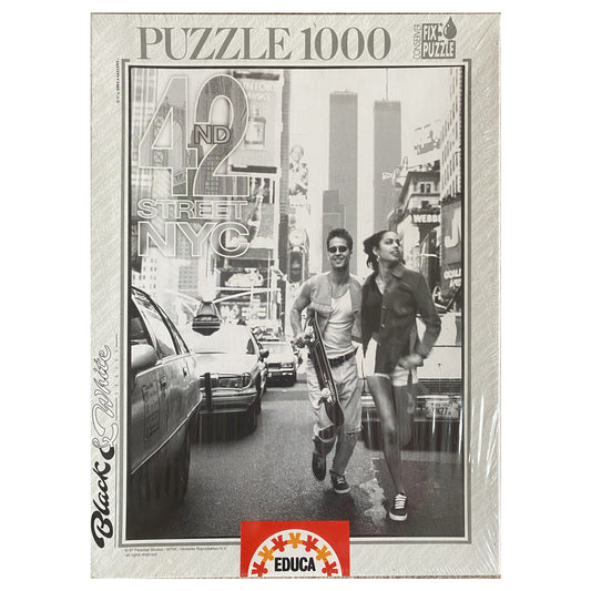 Photo of box of Educa 42nd Street New York City black and white puzzle.