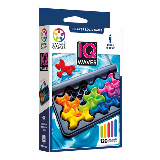 Photo of box of IQ Waves puzzle by Smart Games.