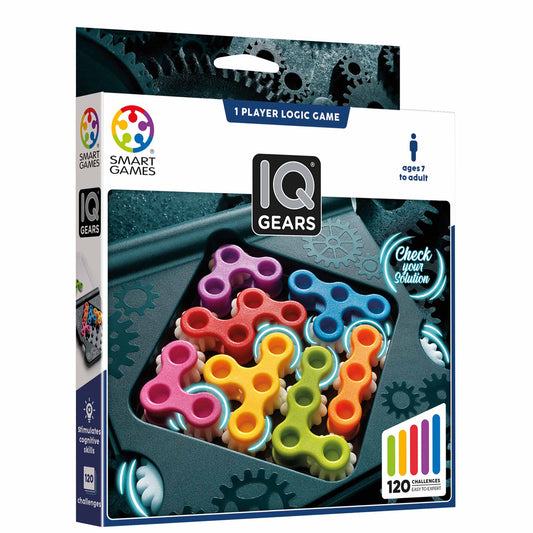 Photo of box of IQ Gears mind puzzle by Smart Games.