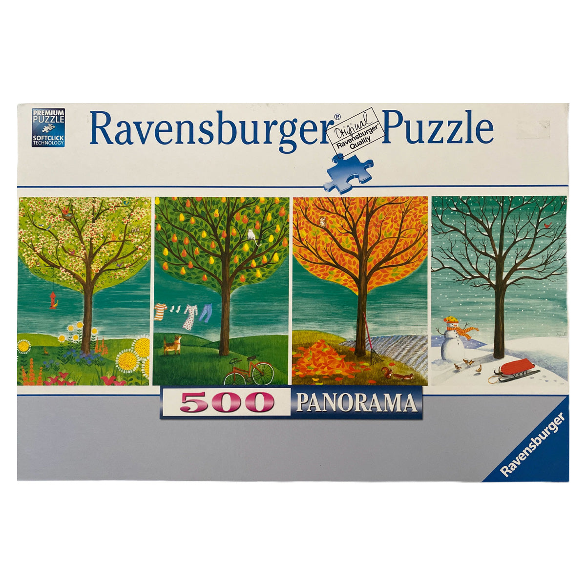 Photo of box of Four Seasons Ravensburger 500 piece puzzle.