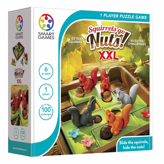 Photo of box of Squirrels Go Nuts XXL mind puzzle by Smart Games.