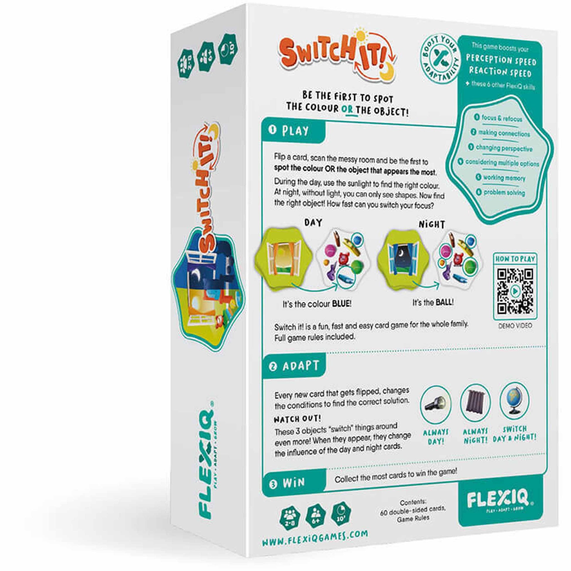 Photo of back of box of Switch It! flexible thinking game by FLEXIQ.
