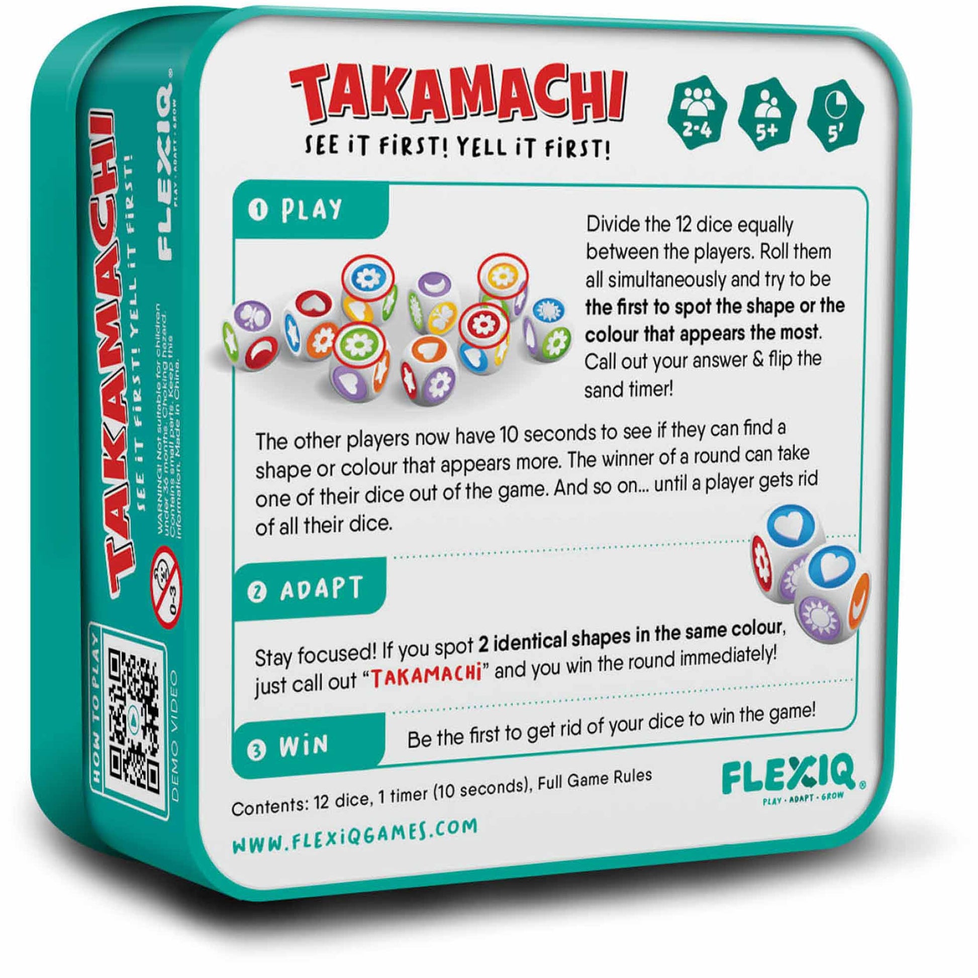 Photo of back of box of Takamachi reaction speed game by FLEXIQ.