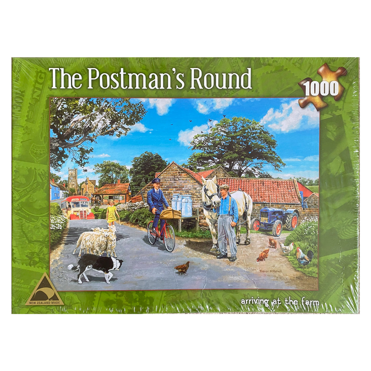 Photo of box of The Postman's Round 1000 piece Holdson Puzzle with art by Trevor Mitchell.