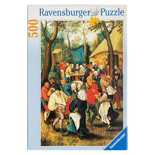 Photo of box of The Wedding Dance 500 piece Ravensburger puzzle with art by Bruegel.