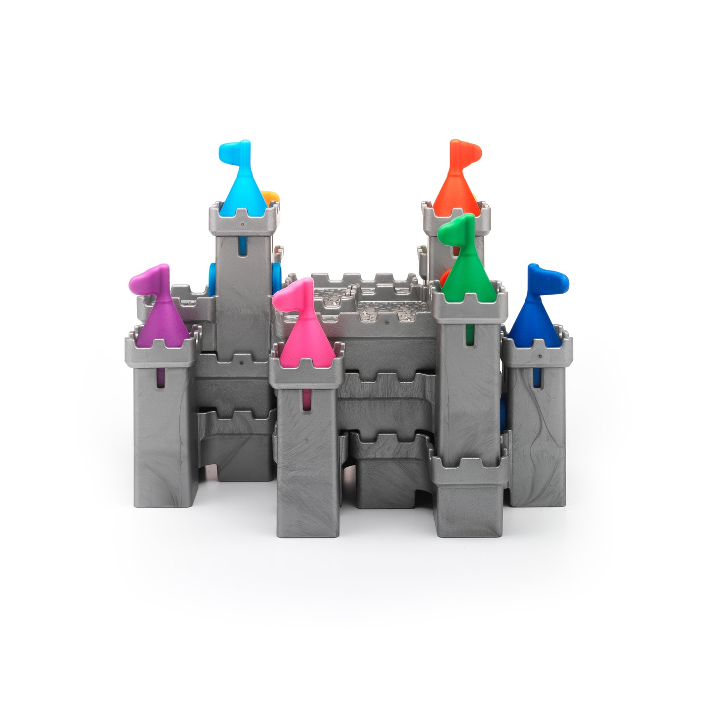 Photo of constructed castle in Tower Stacks mind puzzle by Smart Games.