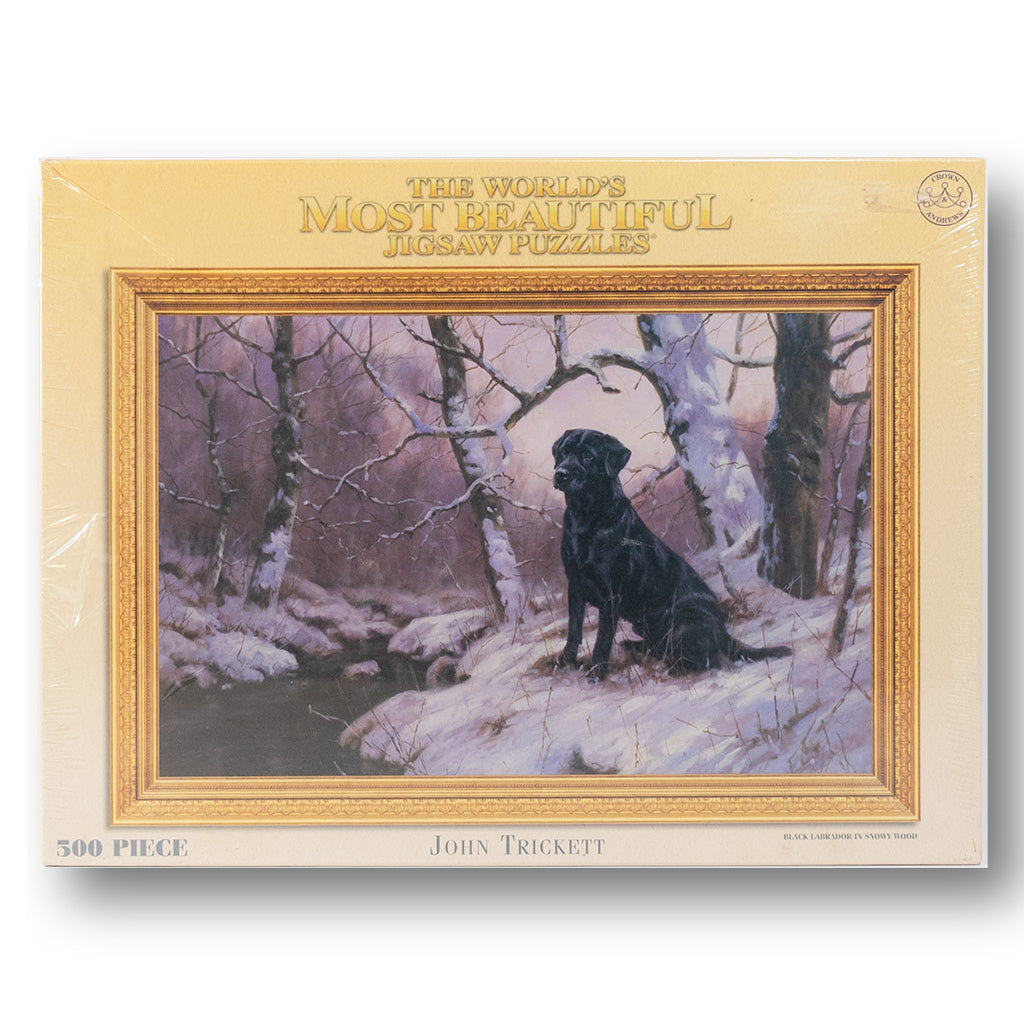 black labrador in snowy wood puzzle