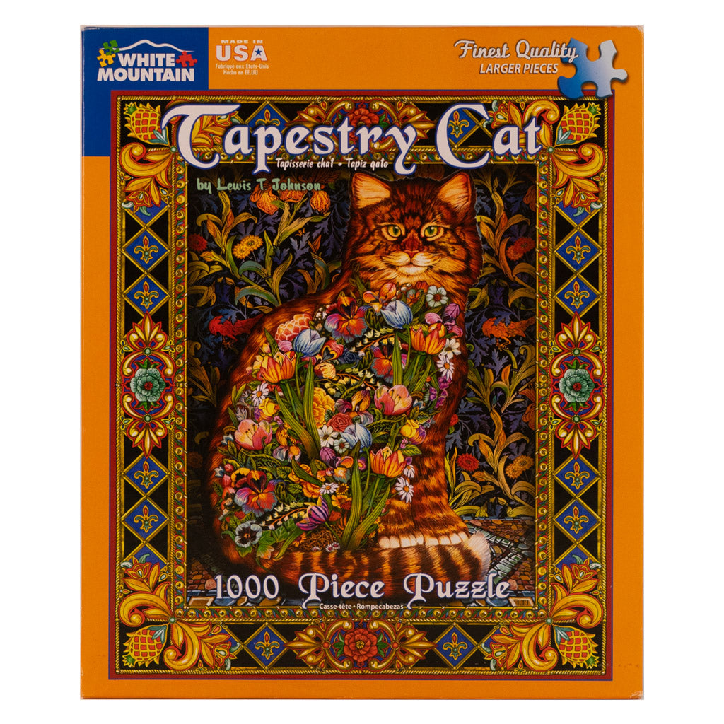 Photo of box of Tapestry Cat White Mountain Puzzle.